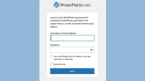 WordPress A screenshot of the WordPress.org website which shows a tick box which says: "I am not affiliated with WP Engine in any way, financially or otherwise."